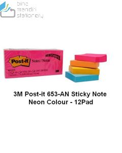 3M Post-it Lengkap murah barang Perlengkapan Kantor 3M Post-it 653-AN Sticky Note Neon Colour - 12Pad  di toko alat tulis grosir Bina Mandiri stationery