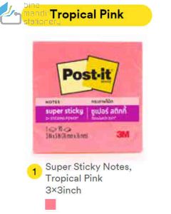 Contoh Alat Perlengkapan Kantor merk 3M Post-it , Gambar Produk 3M Post-it 654-1SSNP Super Sticky Note Tropical Pink 76x76mm 90 Sheets harga 15800 di Toko Peralatan Sekolah Murah