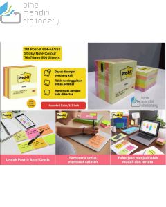 3M Post-it 654-5ASST Sticky Note Colour 76x76mm 500 Sheets